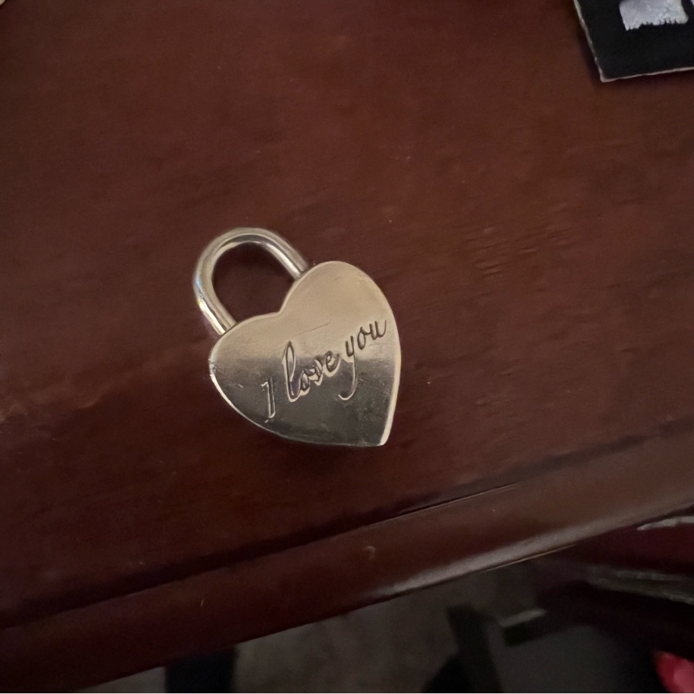 Tiffany & Co Silver I Love You Heart Padlock Charm Pendant Love Script